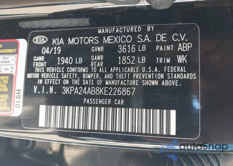2019 Kia Rio S from USA, damaged, VIN 3KPA24AB8KE226867